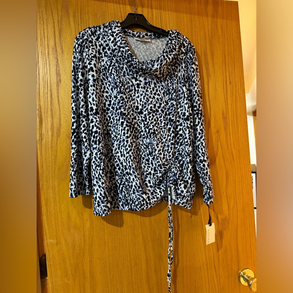 NWT: Emaline Petite Leopard Print Cowl Neck Top